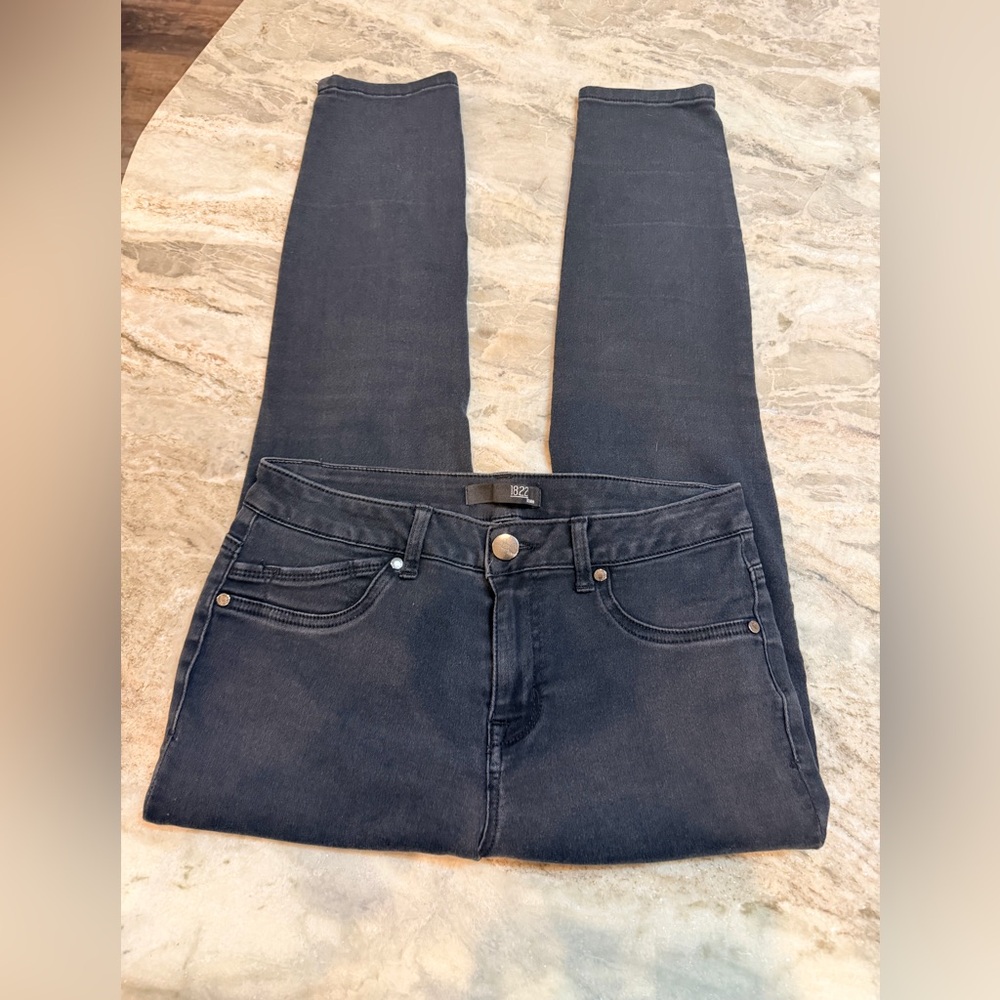 1822 Denim Black Skinny Jeans Size 8 Ankle Cropped Stretch Mid Rise